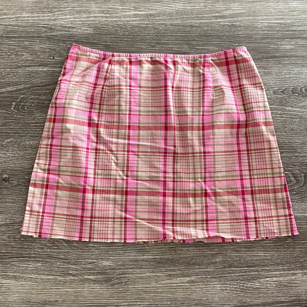Y2k vintage Ann Taylor plaid checkered mini skirt pink beige tan small